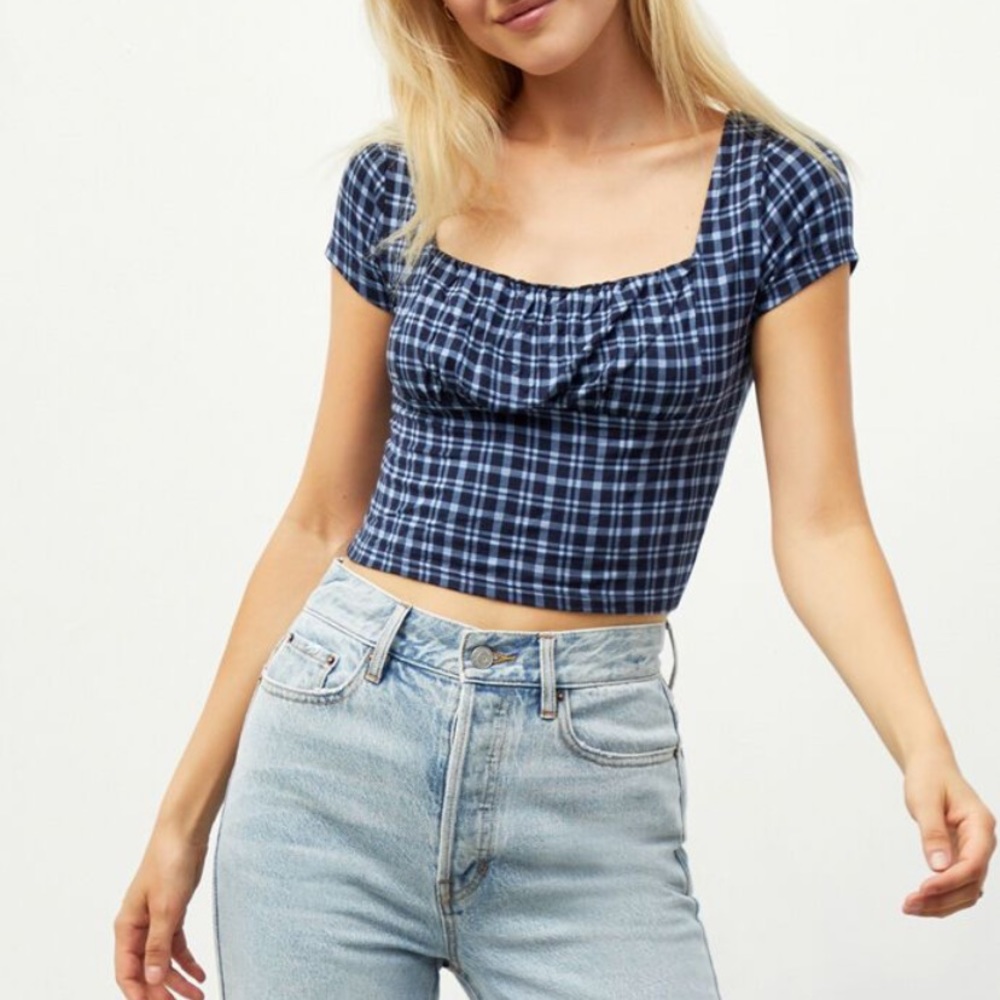 pacsun ruched plaid top